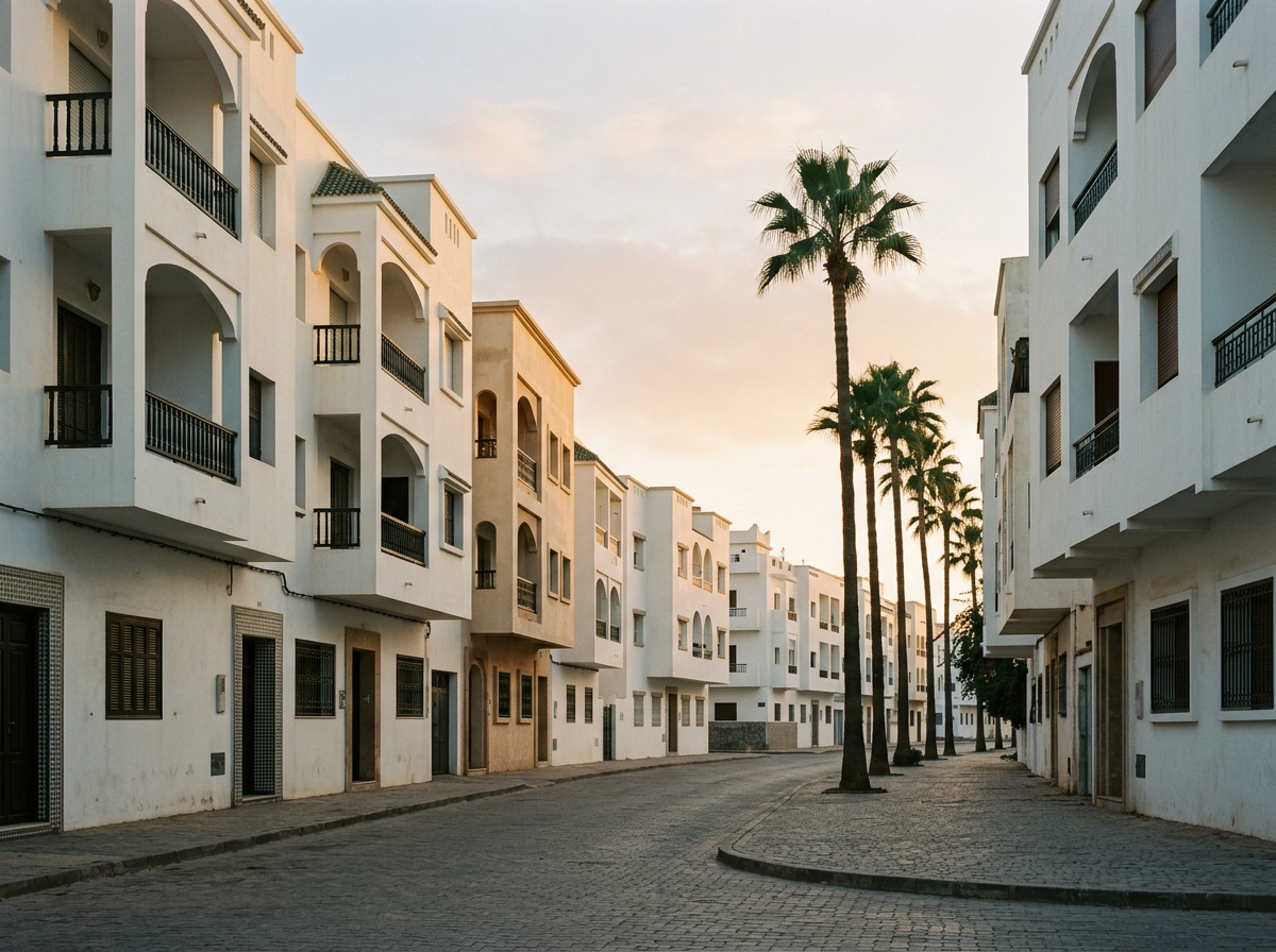Rue résidentielle à Kénitra, architecture moderne